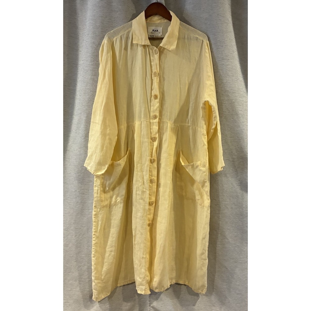 Flax Long Sleeve Linen Dress in Pale Yellow